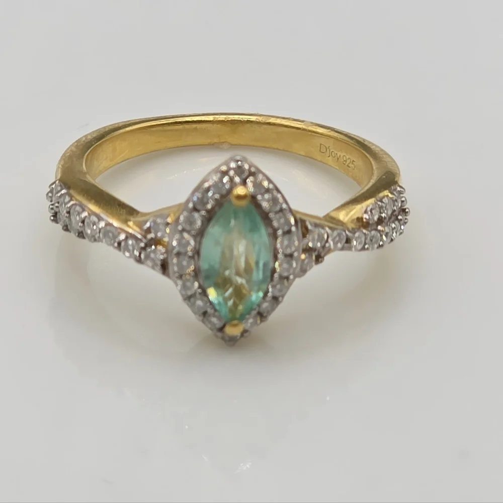 NWOT Genuine Ethiopian Emerald and Moissanite Halo Ring Size 7 - Picture 1 of 12